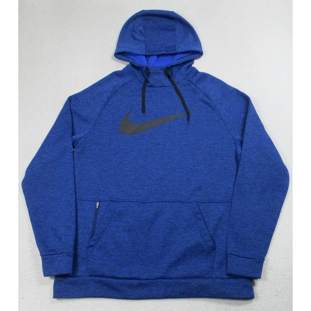 Nike Therma-FIT Hoodie Mens Large Blue Pullover Fleece Swoosh Pocket CU6238-492